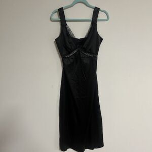Aqua Black Satin Slip Dress Lace Trim Sleeveless Back Closure Size M NWT